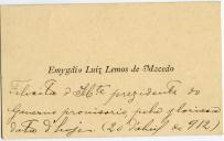 Cartão de visita de Emidio Luís Lemos de Macedo