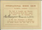 Convite do Barão de Lonsdale e dos Directores do International Horse Show para Manuel Teixeira Gomes