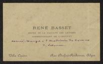Cartão de visita de René Basset a Teófilo Braga