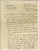 Carta de Ethel C. Hargrove para Manuel Teixeira Gomes