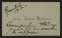 Cartão de visita de João Pedro Moreira a Teófilo Braga