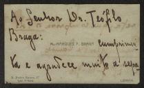 Cartão de visita de M. Marques F. Braga a Teófilo Braga