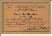 Cartão de membro do Cercle de Berthelot da Union des Cercles Civiques
