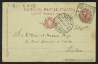 Bilhete-postal de Joaquim de Araújo a Teófilo Braga