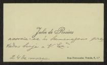 Cartão de visita de Júlio de Rosiers a Teófilo Braga