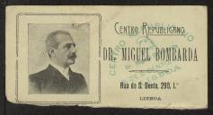 Cartão de visita ilustrado do Centro Republicano Dr. <span class="hilite">Miguel Bombarda</span> a Teófilo Braga