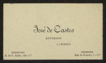 Cartão de visita de José de Castro a Teófilo Braga