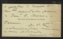Cartão de visita de Maria Olga Morais Sarmento da Silveira a Teófilo Braga