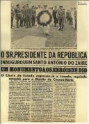 O sr. Presidente da República inaugurou ontem em Santo António do Zaire um monumento aos heróis de Dio