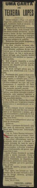 Uma carta de Teixeira Lopes
