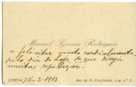 Cartão de visita de Manuel Ignacio Rodrigues