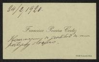 Cartão de visita de Francisco Pereira Cortez a Teófilo Braga