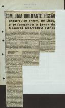 Com uma brilhante sessão encerrou-se ontem, no Liceu, a propaganda a favor do General Craveiro Lopes