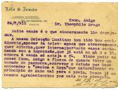 Cartão da Livraria <span class="hilite">Chardron</span> a Teófilo Braga