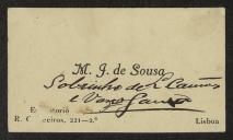 Cartão de visita de M. J. de Sousa a Teófilo Braga