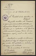 Carta da Fraternidad Republicana de Zorroza a Teófilo Braga