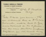 Cartão de visita de Tomás Bordalo Pinheiro a Teófilo Braga