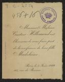 Cartão de Monsieur et Madame Constant Hillmand a Teófilo Braga