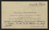 Cartão de visita de Maurice Wilmotte a Teófilo Braga