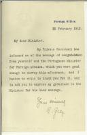 Carta de Edward Grey para Manuel Teixeira Gomes