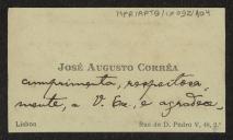 Cartão de visita de José Augusto Correia a Teófilo Braga