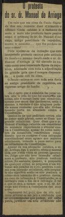 O protesto do Sr. Dr. Manuel de Arriaga