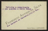 Cartão de visita de Francisco Artur da Silva a Teófilo Braga