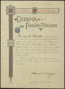 Diploma de funções públicas atribuído por Manuel de Arriaga a Sidónio Pais