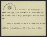 Cartão da Secretaria da Presidência da República a Teófilo Braga