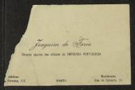 Cartão de visita de Joaquim de Faria a Teófilo Braga