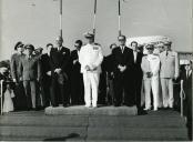 Fotografia de Américo Tomás, acompanhado por José Augusto da Costa Almeida e por António Augusto Peixoto Correia, por ocasião da visita de estado efetuada a Moçambique