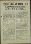 Comentário ao manifesto de um candidato independente, apolítico e liberal