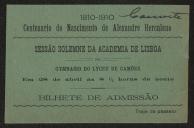 Convite para a Sessão solene do centenário do Nascimento de Alexandre Herculano