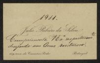 Cartão de visita de Júlio Ribeiro da Silva a Teófilo Braga