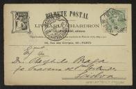 Bilhete-postal da Livraria <span class="hilite">Chardron</span>, a Teófilo Braga