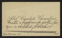 Cartão de visita de Abel Cândido Gonçalves a Teófilo Braga