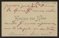 Cartão de visita de Henrique das Neves a Teófilo Braga