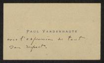 Cartão de visita de Paul Vandenhaute a Teófilo Braga