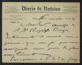 Cartão de Alfredo da Cunha a Teófilo Braga