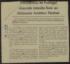 Presidência de Portugal concede trânsito livre ao Almirante Américo Tomás