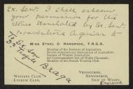 Cartão de visita de Miss Ethel C. Hargrove F. R. G. S. a Teófilo Braga