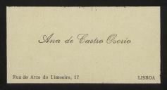 Cartão de visita de Ana de Castro Osório a Teófilo Braga