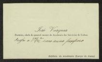 Cartão de visita de José Vasques a Teófilo Braga