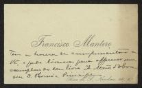 Cartão de visita de Francisco Mantero a Teófilo Braga