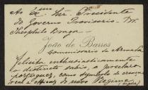 Cartão de visita de João de Barros a Teófilo Braga