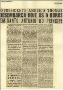 O Presidente Américo Thomaz desembarca hoje às 9 horas em Santo António do Príncipe