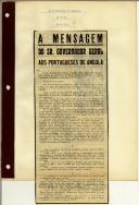 A mensagem do Sr. Governador Geral aos portugueses de Angola