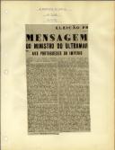Mensagem do Ministro do Ultramar aos portugueses do Império
