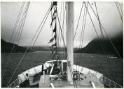 Fotografia do navio-hospital “Gil Eannes” à chegada aos bancos da Terra Nova, no Canadá