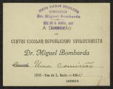 Cartão de visita de Centro Escolar Republicano Democrático Dr. <span class="hilite">Miguel Bombarda</span> a Teófilo Braga